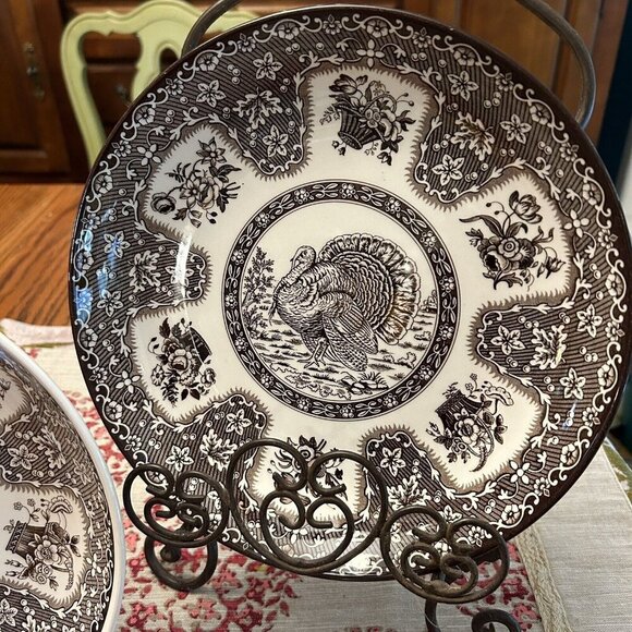 Set Of 2 Spode Festival Turkey 10” Shallow Serving Bowls Pasta Bowls - Picture 2 of 9